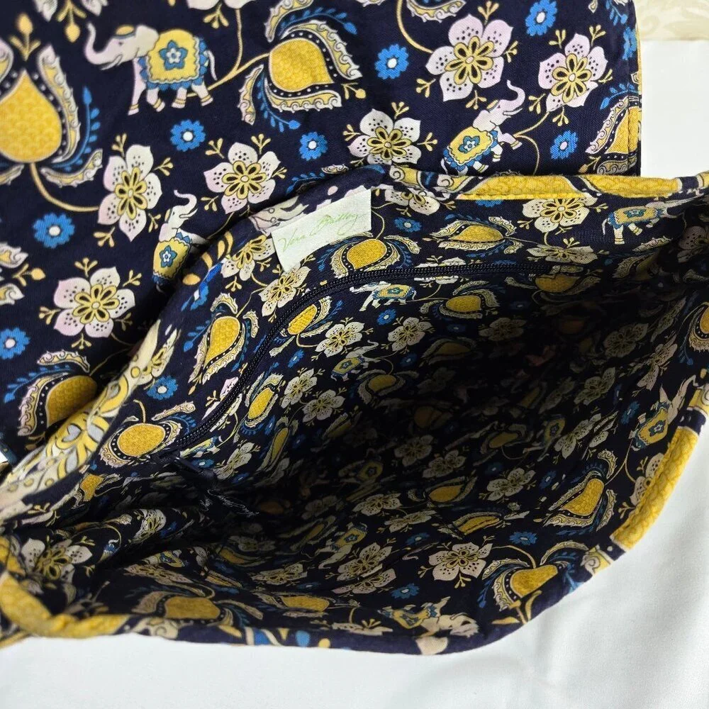 Vera Bradley Cotton Quilted Crossbody Shoulder Bag Floral Elephants Blue Yellow